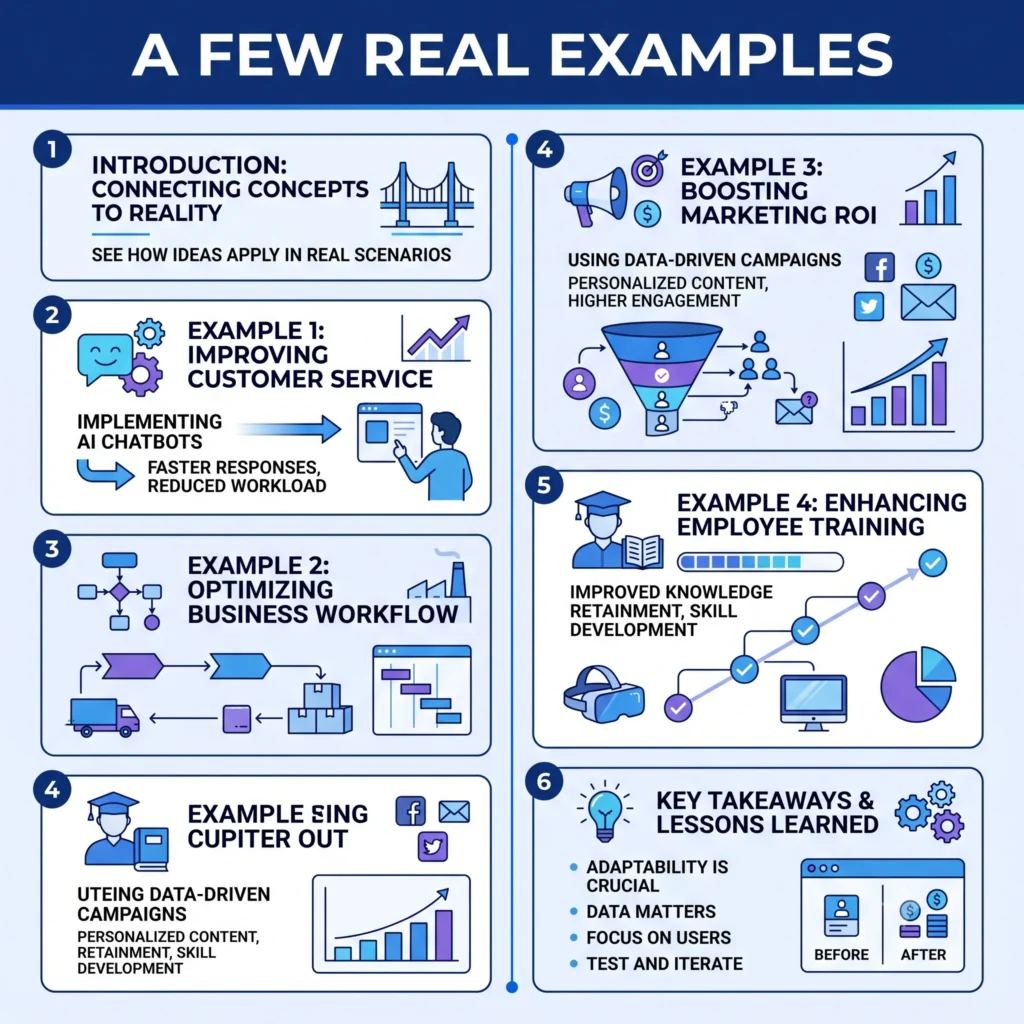 Illustration featuring real-world search intent examples that demonstrate informational, navigational, commercial, and transactional queries with matching content types.